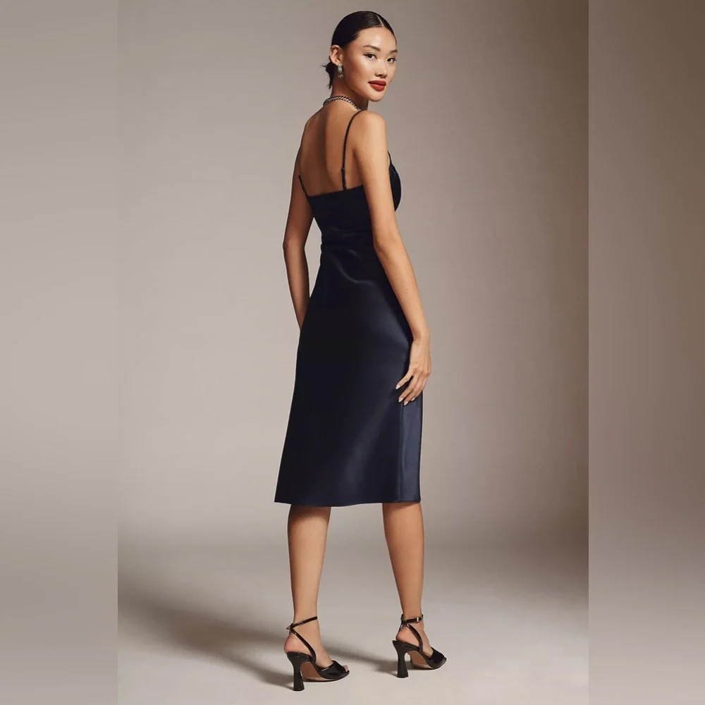 NWT Anthropologie BHLDN Emery Square-Neck Stretch Satin Midi Dress Medium